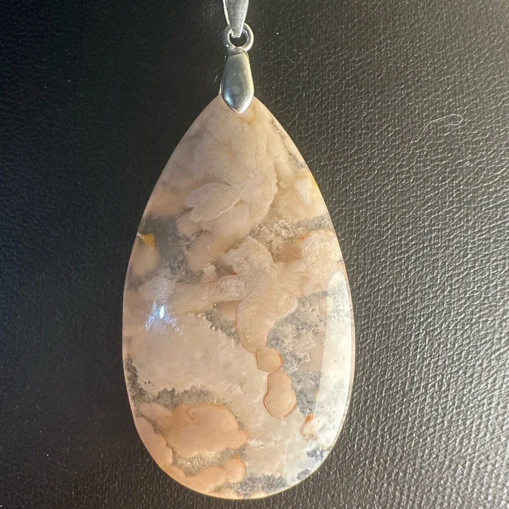 Flower Agate Teardrop Pendant Necklace - Picture 10 of 11